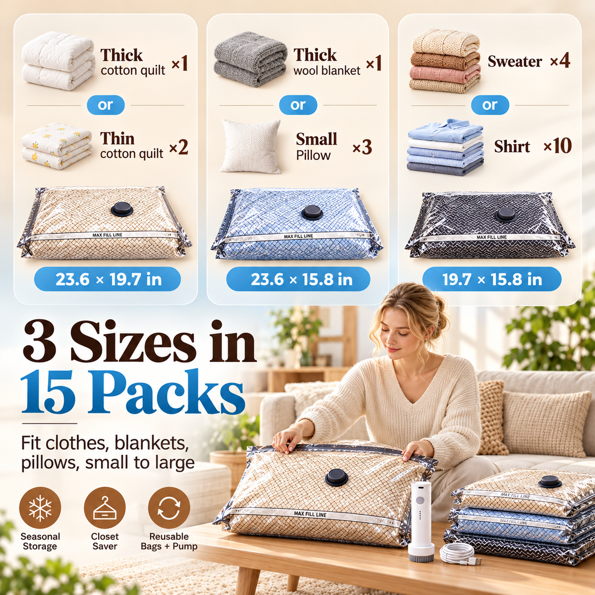 Electric Vacuum Storage Bag Set – Space-Saving Bags for Clothes, Bedding & Travel