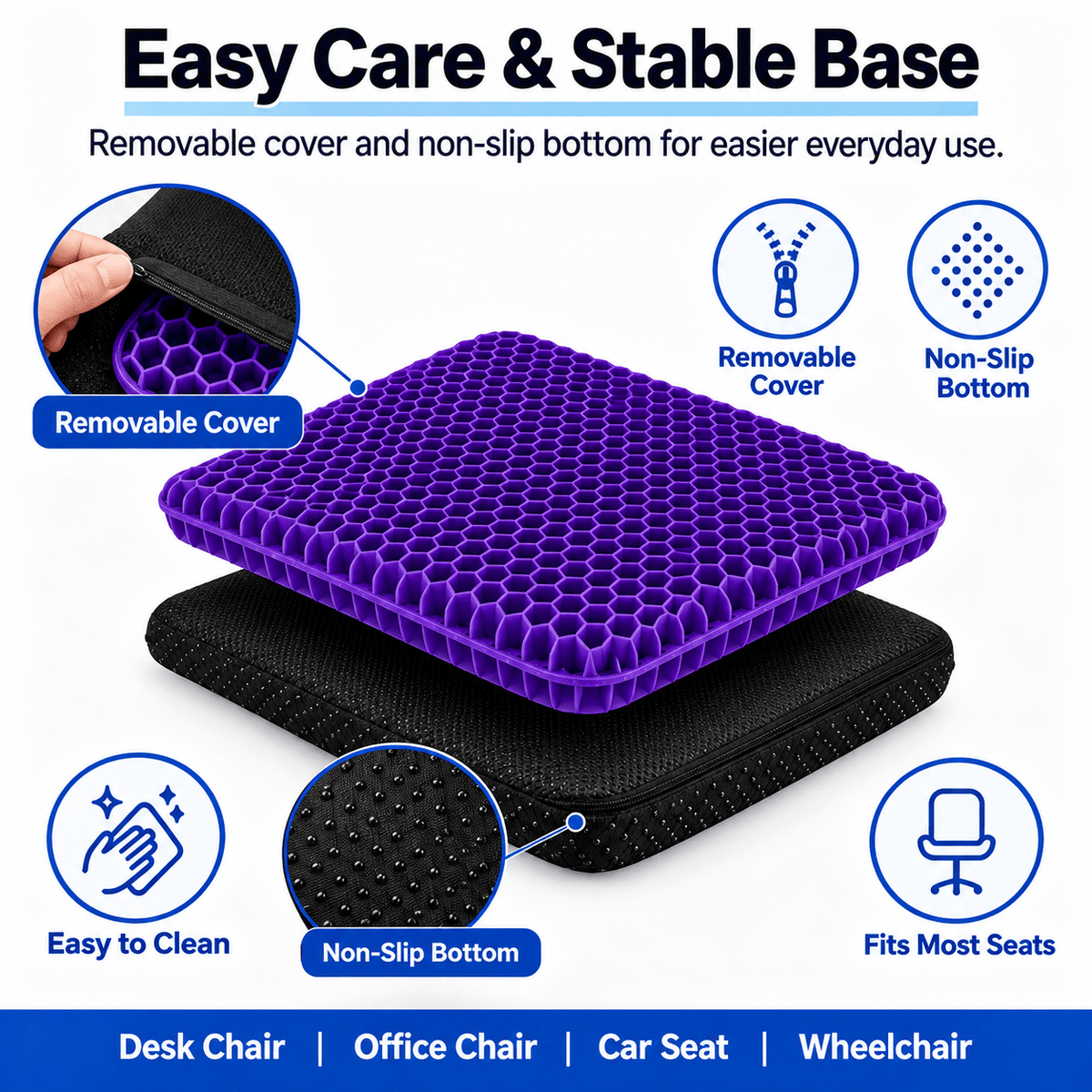 Thick Honeycomb Gel Seat Cushion with Non-Slip Cover