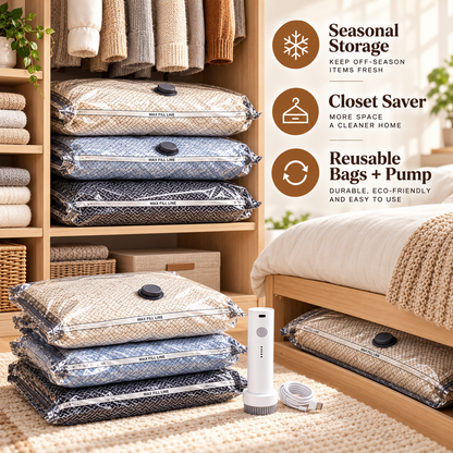 Electric Vacuum Storage Bag Set – Space-Saving Bags for Clothes, Bedding & Travel