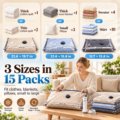 Electric Vacuum Storage Bag Set – Space-Saving Bags for Clothes, Bedding & Travel